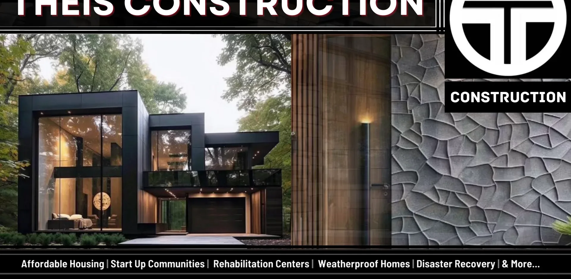Theis Construction modern home exterior with dark panels and glass